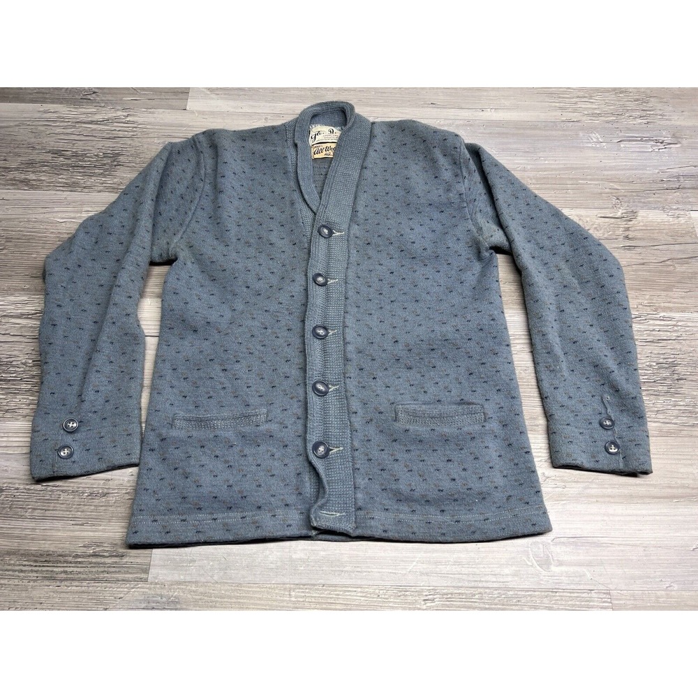 Vintage 60s‎ Glen Brae All Wool Cardigan Sweater Blue Gray Fleck Size Small